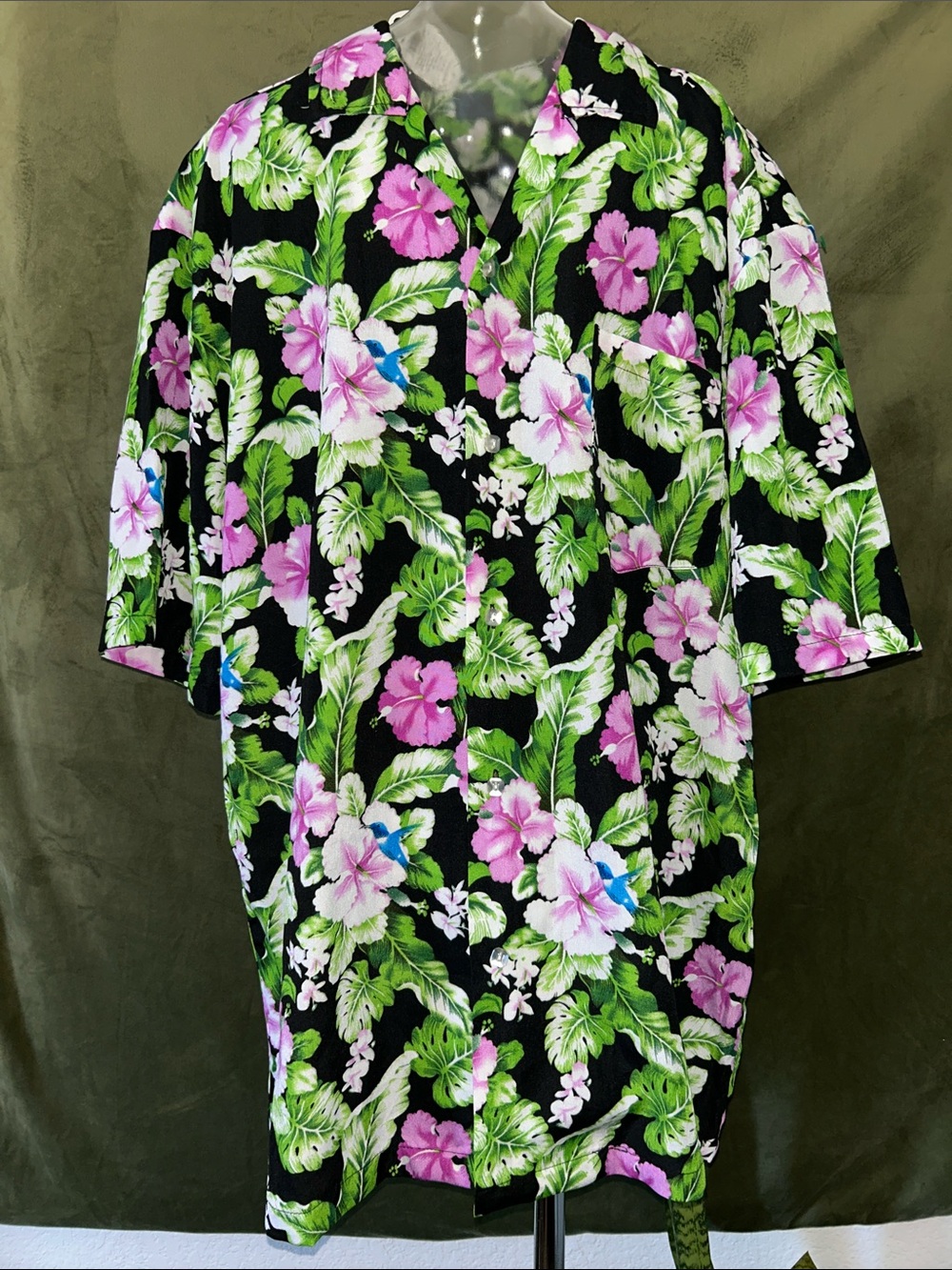 Tropical Floral Midi Dress in Black and Pink